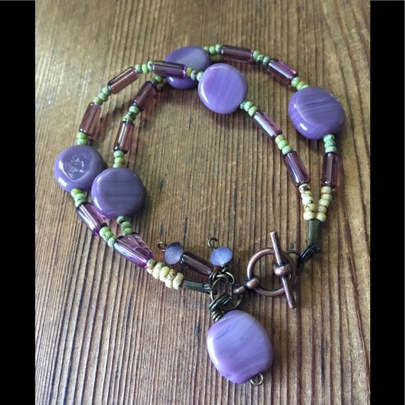 Purple and Green Double Strand Ladies Beaded Bracelet, Handmade Ladies B… - Picture 3 of 8